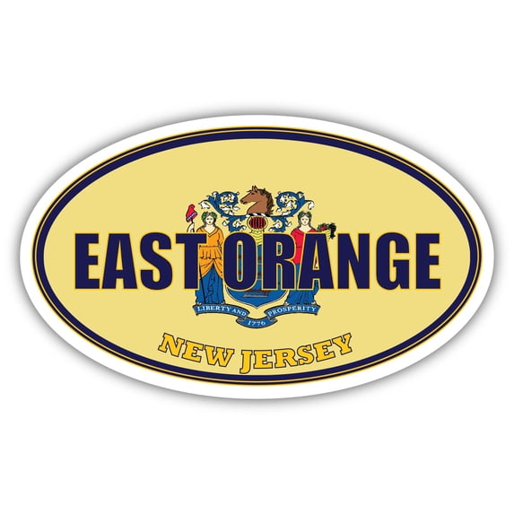 East Orange City New Jersey State Flag | NJ Flag Essex County Oval State Colors Bumper Sticker Car Decal 3x5 inches