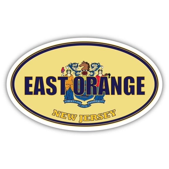 East Orange City New Jersey State Flag | NJ Flag Essex County Oval State Colors Bumper Sticker Car Decal 3x5 inches