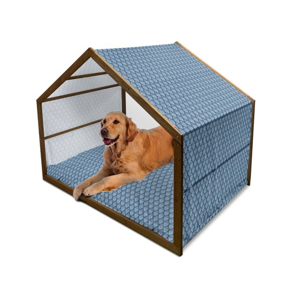 East Pet House, Floral Geometrical Elements Dots and Oval Shapes Oriental, Outdoor & Indoor Portable Dog Kennel with Pillow and Cover, 5 Sizes, Charcoal Grey Vermilion, by Ambesonne