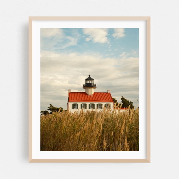 East Point Lighthouse 01 - Maurice River New Jersey Photography Lighthouse Coastal Architecture Rural Nature Landscape Vintage Oak Framed Wall Art Print 6 x 8 inches