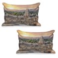 thumbnail image 1 of East Quilted Pillowcover Set of 2, Viruphaksha Building View up from the Hills Sunset Above City Buildings Rock Tower, Standard Queen Size Pillow Cover Bedroom, 30" x 20", Orange Cream, by Ambesonne, 1 of 1