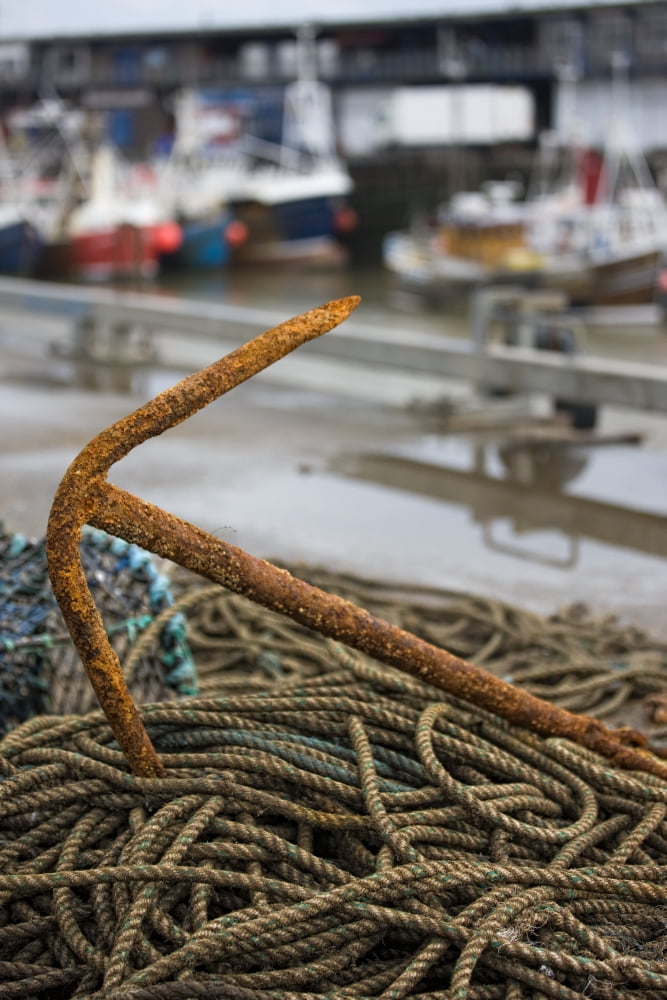 East Riding Yorkshire England Rusty Anchor And Piles Of Rope On The Seafront Canvas Art - John Short Design Pics (12 x 18)