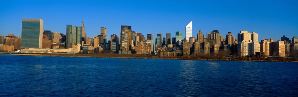 East River and New York Skyline View from Queens New York Canvas Art - Panoramic Images (27 x 9)