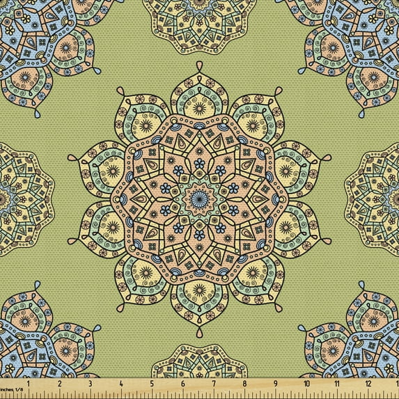 Ambesonne East Fabric by the Yard Upholstery, Mandala Medallion Pattern, 1 Yard, Multicolor