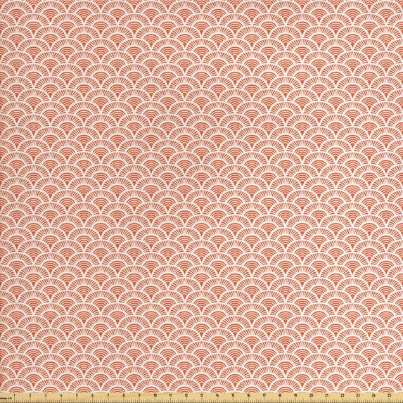 Ambesonne East Fabric by the Yard Upholstery, Half Circles Scale Motif, 5 Yards, Orange White