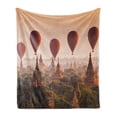thumbnail image 1 of East Soft Flannel Fleece Blanket, Hot Air Balloon over Plain of Bagan Misty Morning Myanmar Famous Heritage, Cozy Plush for Indoor and Outdoor Use, 60" x 80", Peach Orange Cinnamon, by Ambesonne, 1 of 5