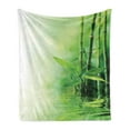 thumbnail image 1 of East Soft Flannel Fleece Throw Blanket, Bamboo Stalks Reflection on Water Blurs Freshness Japanese Nature Spa, Cozy Plush for Indoor and Outdoor Use, 70" x 90", Green Pale Yellow, by Ambesonne, 1 of 5