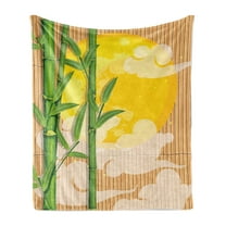 East Soft Flannel Fleece Throw Blanket, Bamboo Tree Branches Full Moon and Abstract Curvy Clouds Stars Eastern, Cozy Plush for Indoor and Outdoor Use, 70" x 90", Yellow Green Pale Brown, by Ambesonne