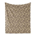 thumbnail image 1 of East Soft Flannel Fleece Throw Blanket, Eastern Traditional Blossoms with Influences Antique Turkish, Cozy Plush for Indoor and Outdoor Use, 70" x 90", Eggplant and Pale Yellow, by Ambesonne, 1 of 5