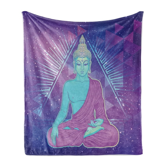 East Soft Flannel Fleece Throw Blanket, Meditating on Outer Space Background Psychedelic Composition Design, Cozy Plush for Indoor and Outdoor Use, 50" x 70", Multicolor, by Ambesonne