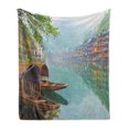 thumbnail image 1 of East Soft Flannel Fleece Throw Blanket, Old Chinese Suburbs Lake Canal with Wood Boats Foggy Eastern Rural Scene Art, Cozy Plush for Indoor and Outdoor Use, 50" x 60", Multicolor, by Ambesonne, 1 of 6