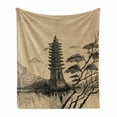 thumbnail image 1 of East Soft Flannel Fleece Throw Blanket, Old Stone Tiered Tower Vintage Taoist House of Faith Historical Illustration, Cozy Plush for Indoor and Outdoor Use, 60" x 80", Pale Brown Black, by Ambesonne, 1 of 6
