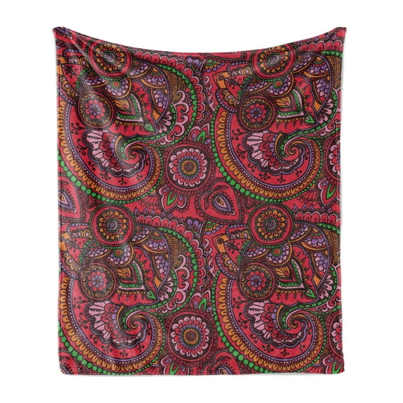 East Soft Flannel Fleece Throw Blanket, Pattern Based on Traditional Vintage Twists Lines Spirals, Cozy Plush for Indoor and Outdoor Use, 50" x 60", Dark Coral Orange Green, by Ambesonne