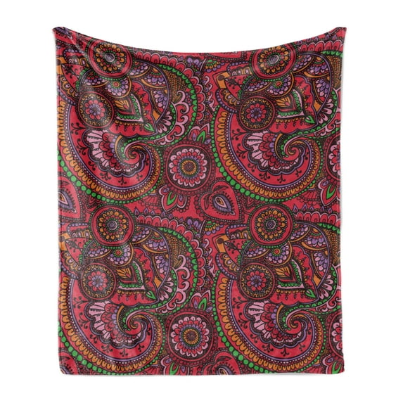 East Soft Flannel Fleece Throw Blanket, Pattern Based on Traditional Vintage Twists Lines Spirals, Cozy Plush for Indoor and Outdoor Use, 50" x 70", Dark Coral Orange Green, by Ambesonne