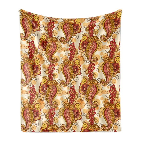 East Soft Flannel Fleece Throw Blanket, Traditional Paisley in Colors Floral Ornamental Cultural Art, Cozy Plush for Indoor and Outdoor Use, 60" x 80", Orange Yellow and Red, by Ambesonne