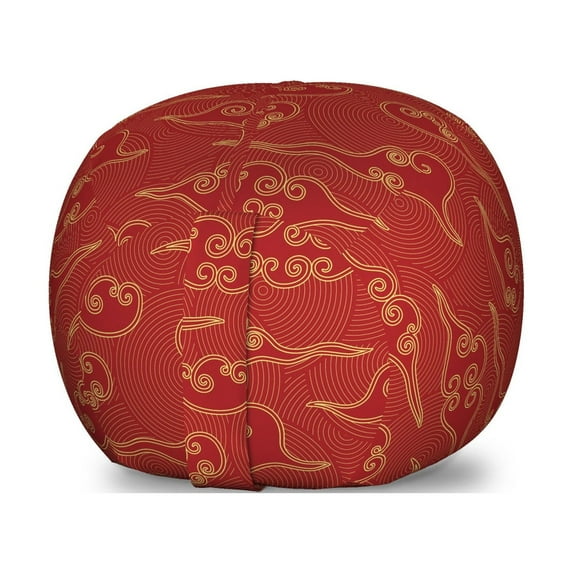 East Storage Toy Bag Chair, Traditional Japanese Style Sky Scrolling Clouds Far Eastern Folk Motif Pattern, Stuffed Animal Organizer Washable Bag, Small Size, Vermilion Cream, by Ambesonne