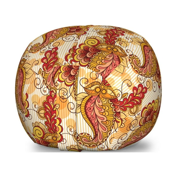 East Storage Toy Bag Chair, Traditional Paisley in Colors Floral Ornamental Cultural Art, Stuffed Animal Organizer Washable Bag, Small Size, Orange Yellow and Red, by Ambesonne