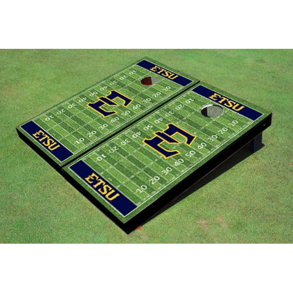 East Tennessee State University E Navy Matching Football Field Custom Cornhole Boards