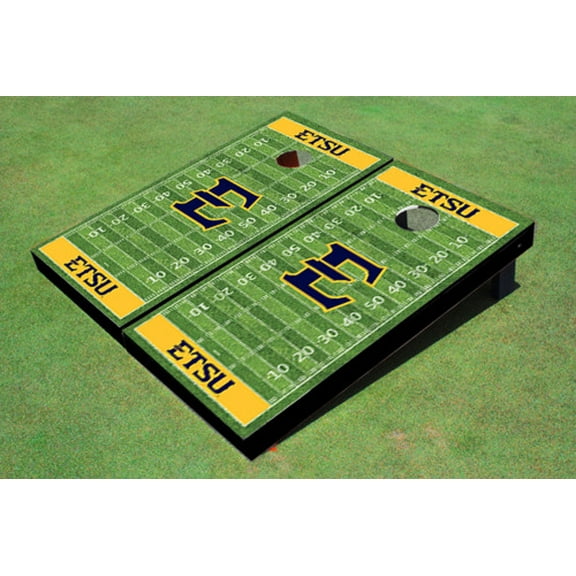 East Tennessee State University E Yellow Matching Football Field Custom Cornhole Boards