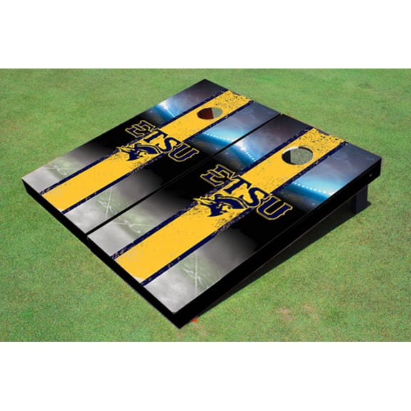 East Tennessee State University ETSU Field Long Stripe Matching Yellow Themed Cornhole Boards