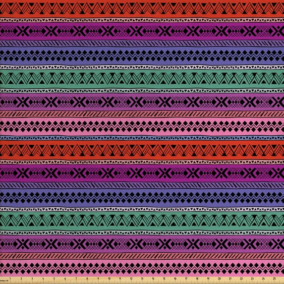 Ambesonne East Fabric by the Yard Upholstery, Geometric Colorful, 2 Yards, Multicolor