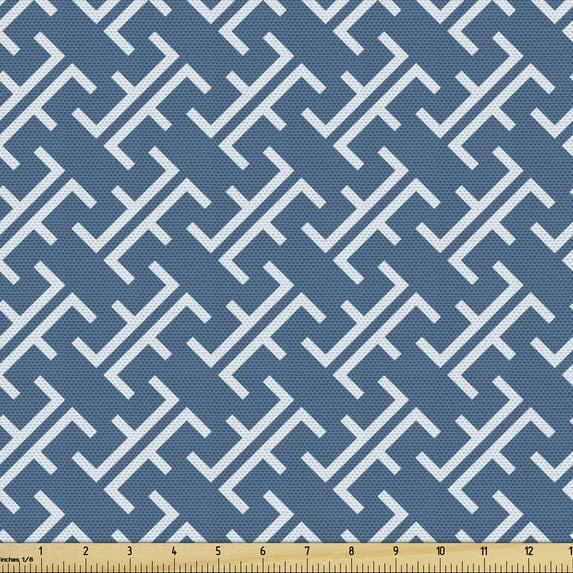 Ambesonne East Fabric by the Yard Upholstery, Ocean Inspired Oriental, 1 Yard, Blue White