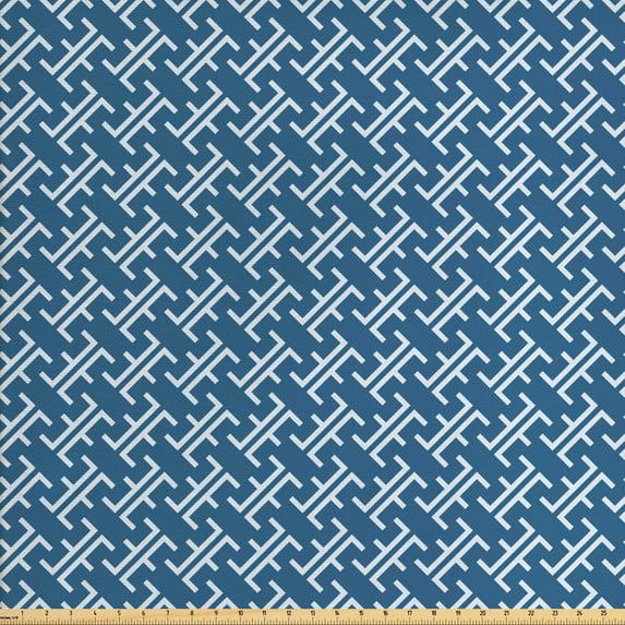 Ambesonne East Fabric by the Yard Upholstery, Ocean Inspired Oriental, 3 Yards, Blue White