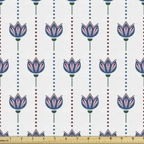Ambesonne Eastern Fabric by the Yard Upholstery, Tulip Flowers, 1 Yard, Red Navy Blue and White