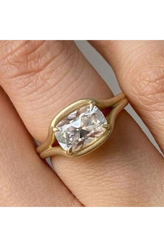 East West Cushion Cut Engagement Ring Old Mine Cushion Moissanite Ring