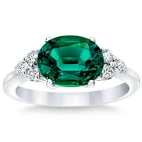 East West Diamond Ring, Oval Cut Green Emerald Diamond Engagement Ring, Seven Stone Diamond Ring, May Birthstone Ring, 2.4 Ct Simulated Emerald And Diamond, 925 Sterling Silver, Gemstone Ring