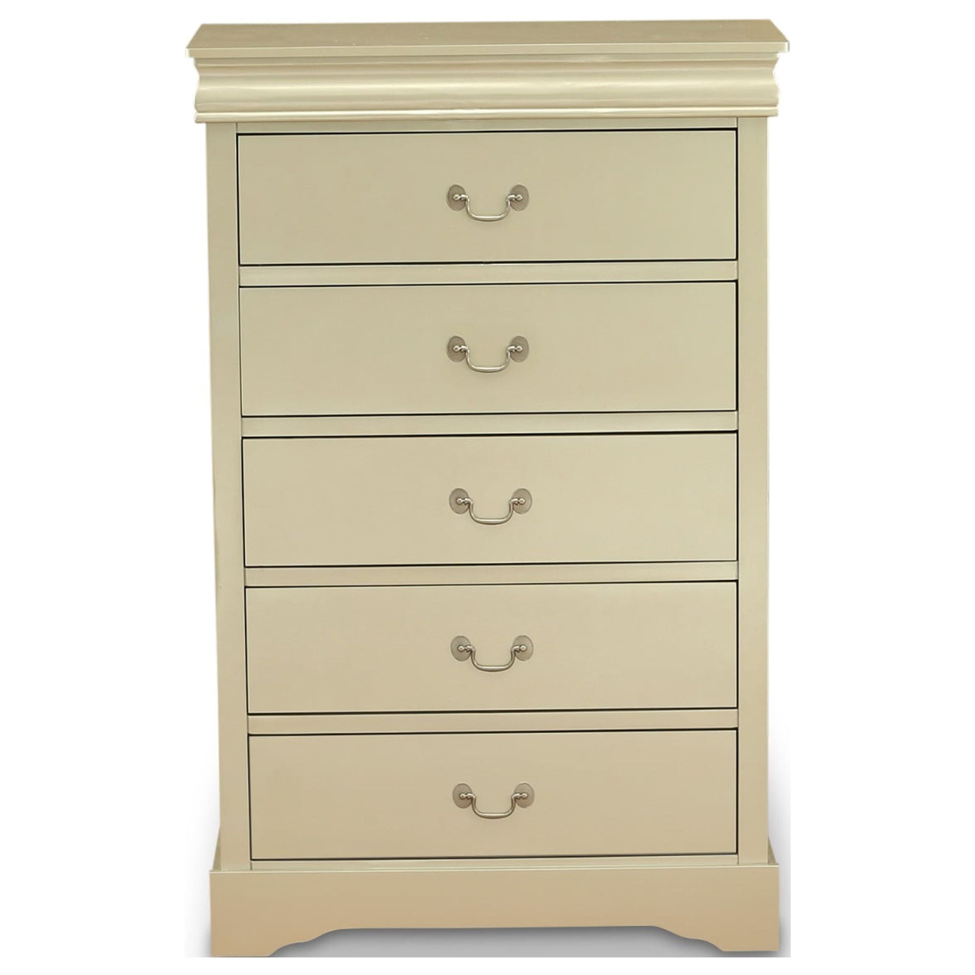 Metallic Gold Mid-Century 5-Drawer Wooden Chest