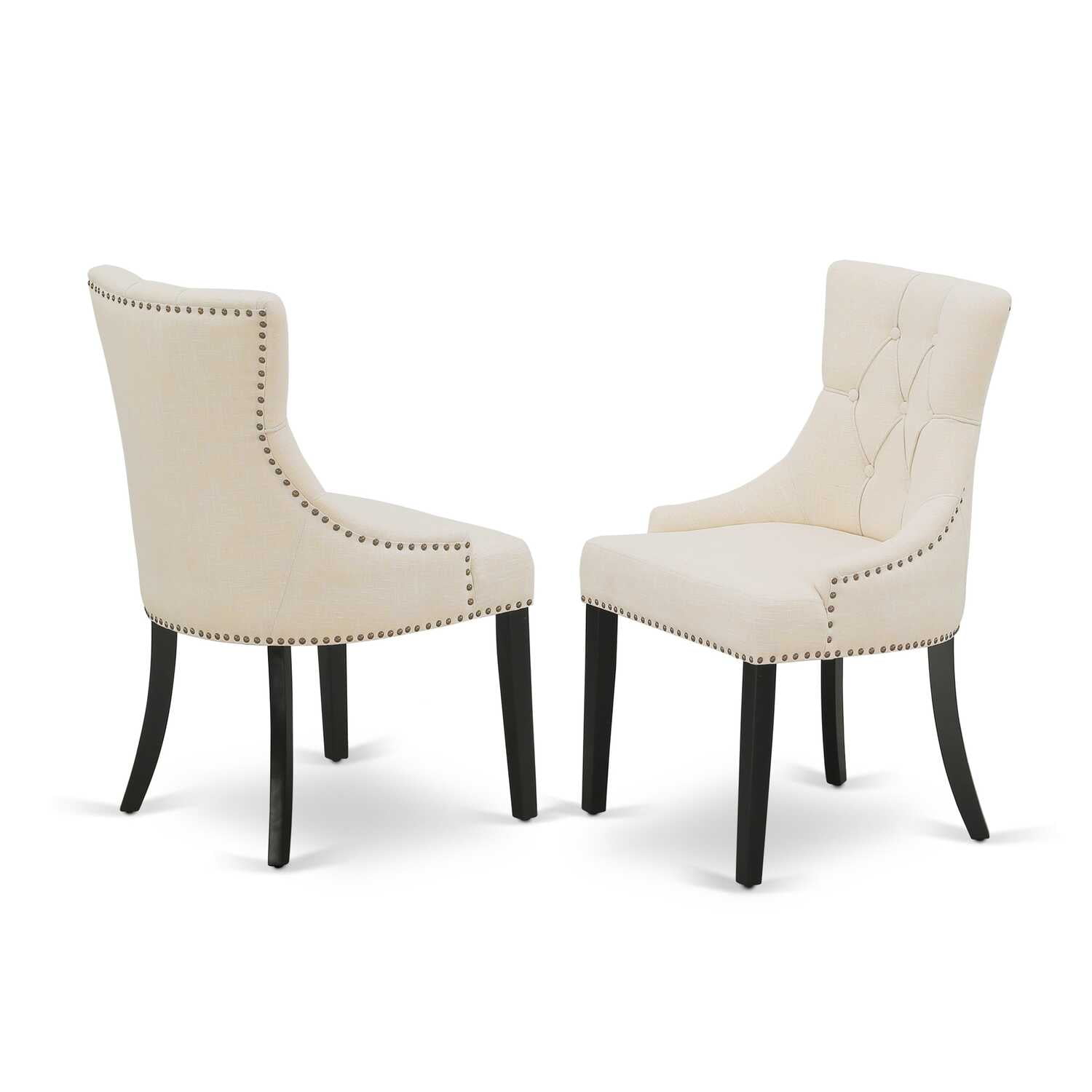 Distressed Jacobean Acacia Wood Dining Set with Light Beige Linen Chairs