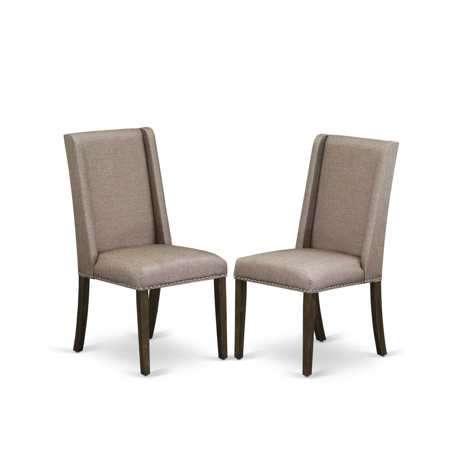 Antique Walnut 11-Piece Dining Set with Dark Khaki Linen Chairs