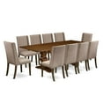 thumbnail image 1 of East West Furniture 11-Pieces Dining Room Set - A Butterfly Leaf Double Pedestal Kitchen Table and 10 Dark Khaki Linen Fabric Padded Chairs with Stylish High Back - Antique Walnut Finish, 1 of 2