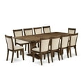 thumbnail image 1 of East West Furniture 11-Pcs Dinner Table Set - 1 Rectangular Dining Table with Double Pedestal and 10 Light Beige Linen Fabric Dining Chairs with Stylish Back - Distressed Jacobean Finish, 1 of 2