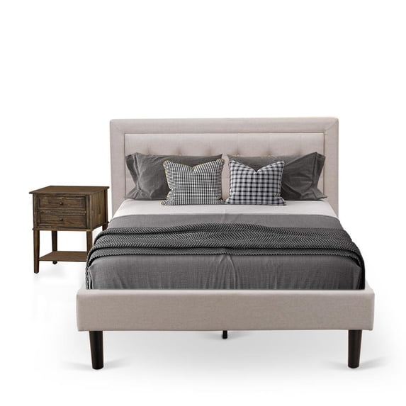 East West Furniture 2-piece Wood Fannin Full Bedroom Set in Mist Beige