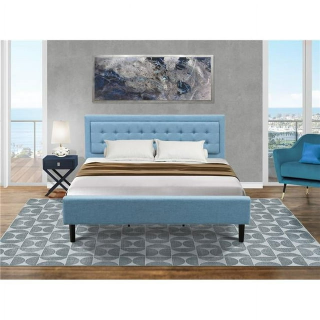 East West Furniture 2-piece Wood Fannin King Bedroom Set in Denim Blue