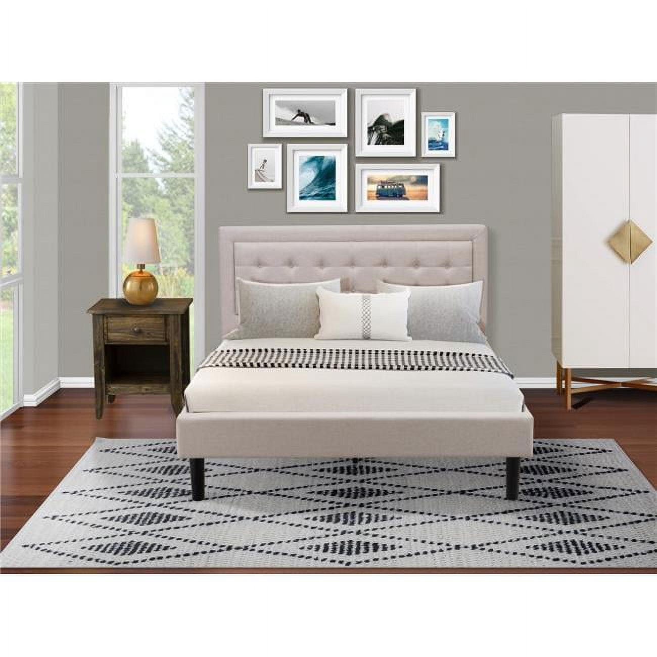East West Furniture 2-piece Wood Fannin Queen Bedroom Set in Beige/Jacobean