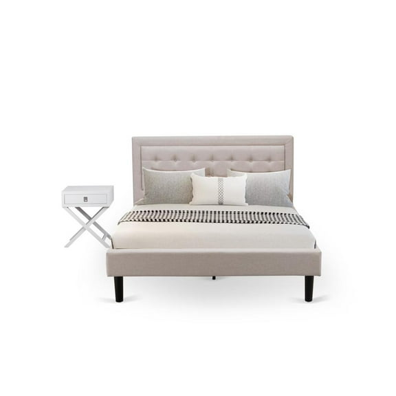 East West Furniture 2-piece Wood Fannin Queen Bedroom Set in Mist Beige/White