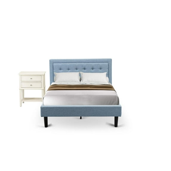 East West Furniture 2-piece Wood Platform Full Bedroom Set in Cream/Denim Blue