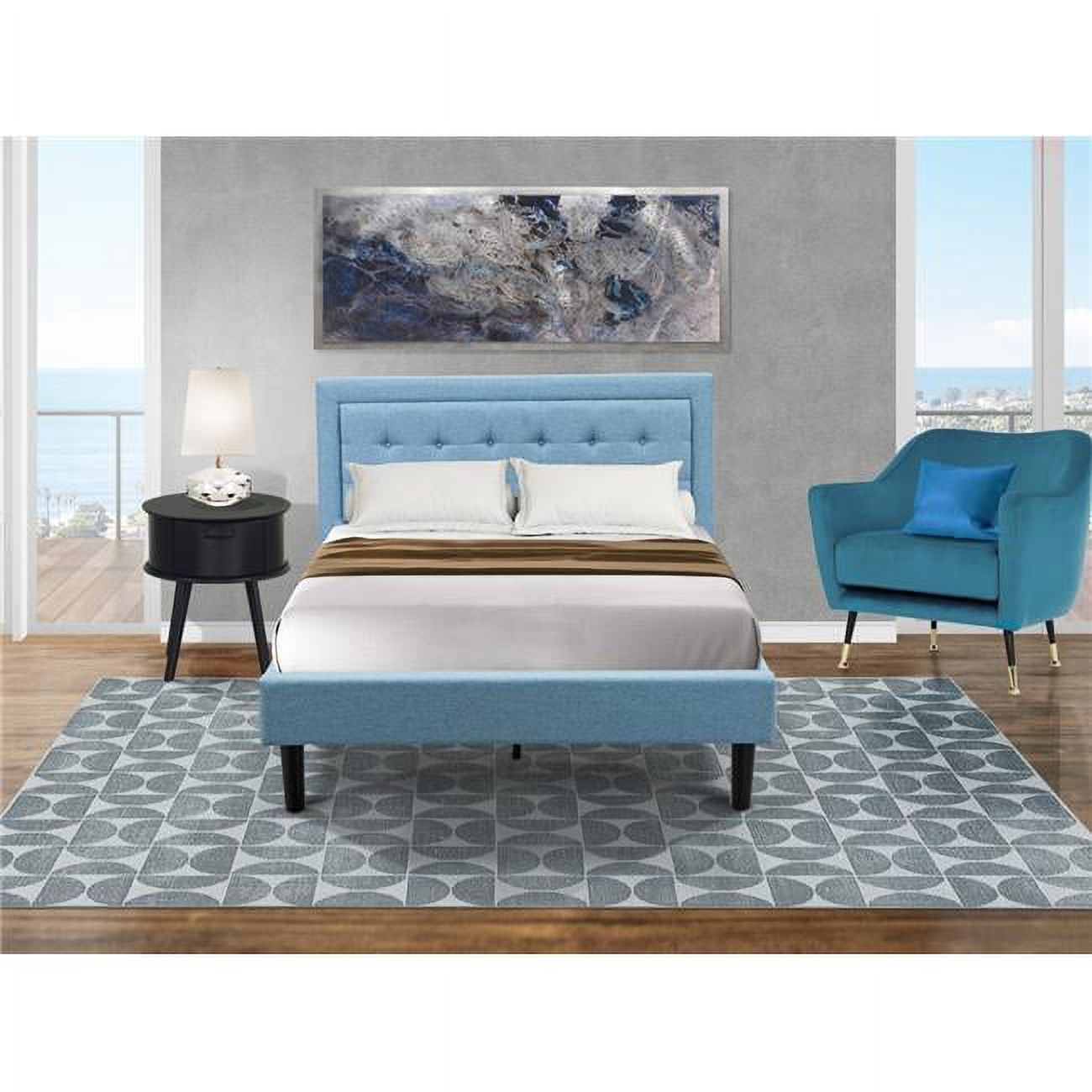East West Furniture 2-piece Wood Platform Full Bedroom Set in Denim Blue/Navy - image 1 of 5