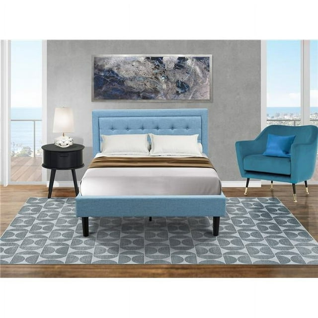 East West Furniture 2-piece Wood Platform Full Bedroom Set in Denim Blue/Navy