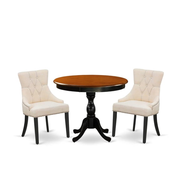 AMFL3-BCH-21 - Kitchen Table and 2 Blue Linen Fabric Chairs - Black Finish
