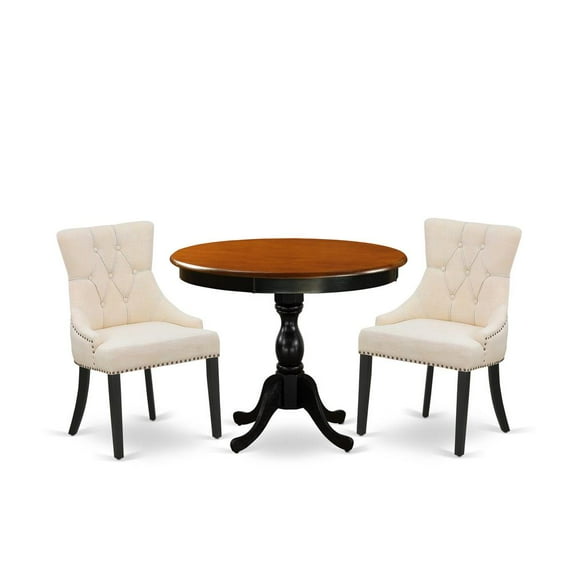 AMFL3-BCH-21 - Kitchen Table and 2 Blue Linen Fabric Chairs - Black Finish