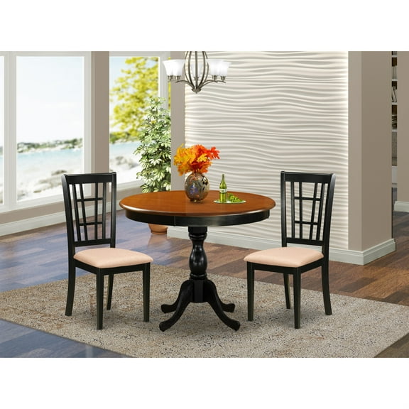 AMKE3-BCH-LC - Dinner Table and 2  Napoleon Back Chairs - Black Finish