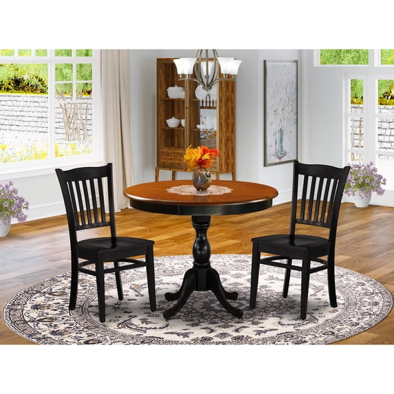 AMFR3-BCH-02 Kitchen Table and 2 Light Beige Linen Fabric Chair - Black Finish