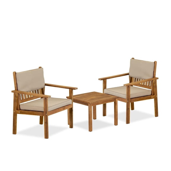 East West Furniture 3-Piece Coffee Table Set - a Coffee Table and 2 Polyester Fabric Patio Chairs