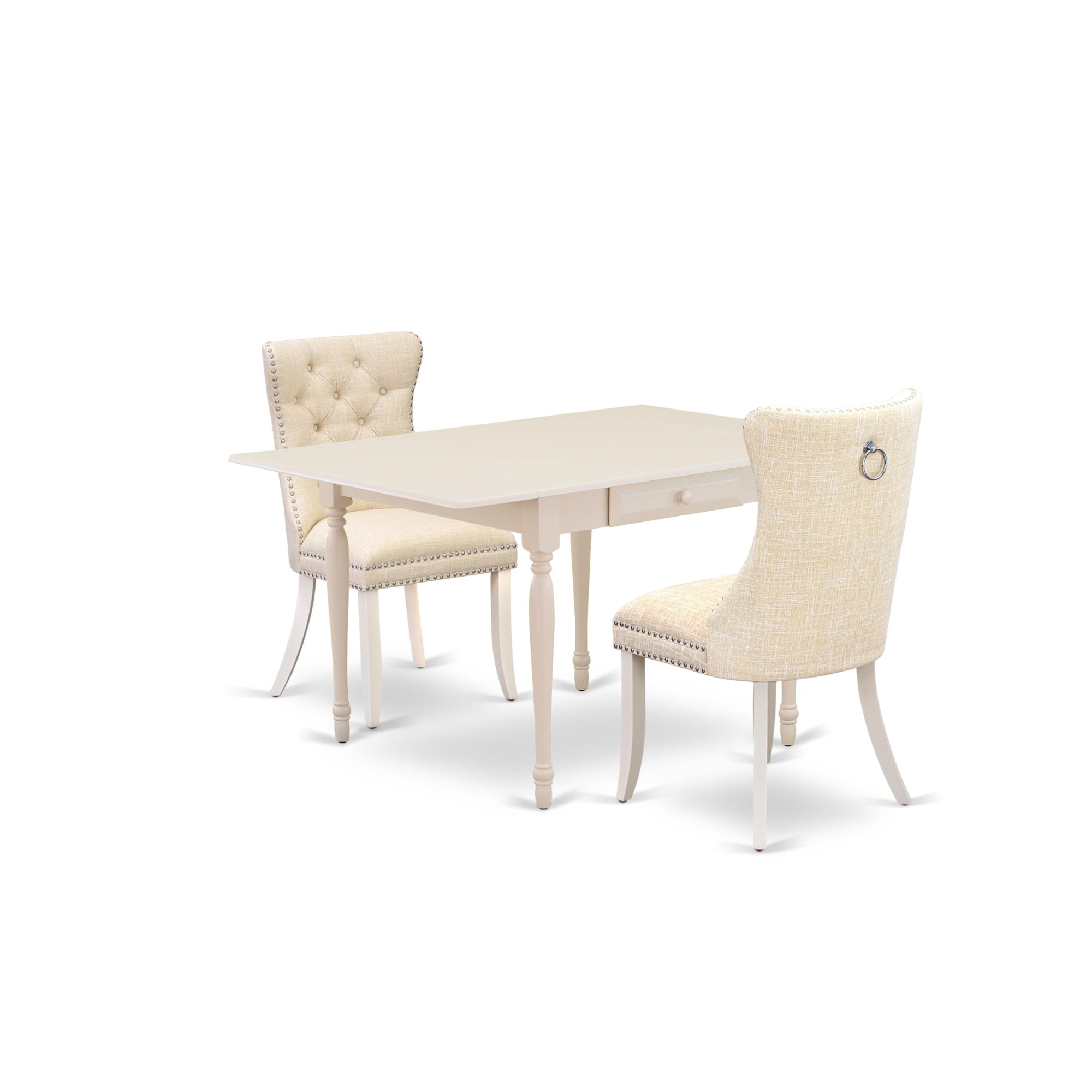 Linen White Rubberwood Dining Table Set with Beige Upholstered Chairs