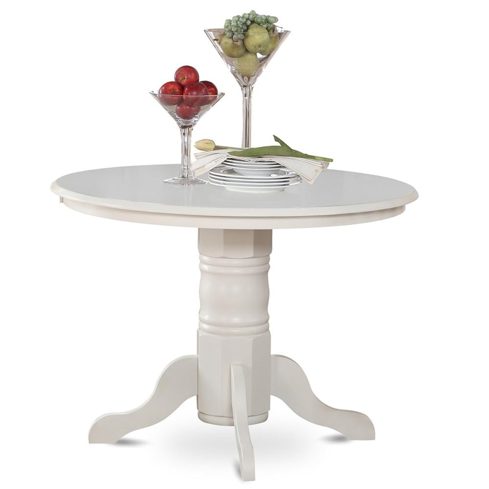 Linen White Round Rubberwood Dining Table Set with Beige Red Faux Leather Chairs