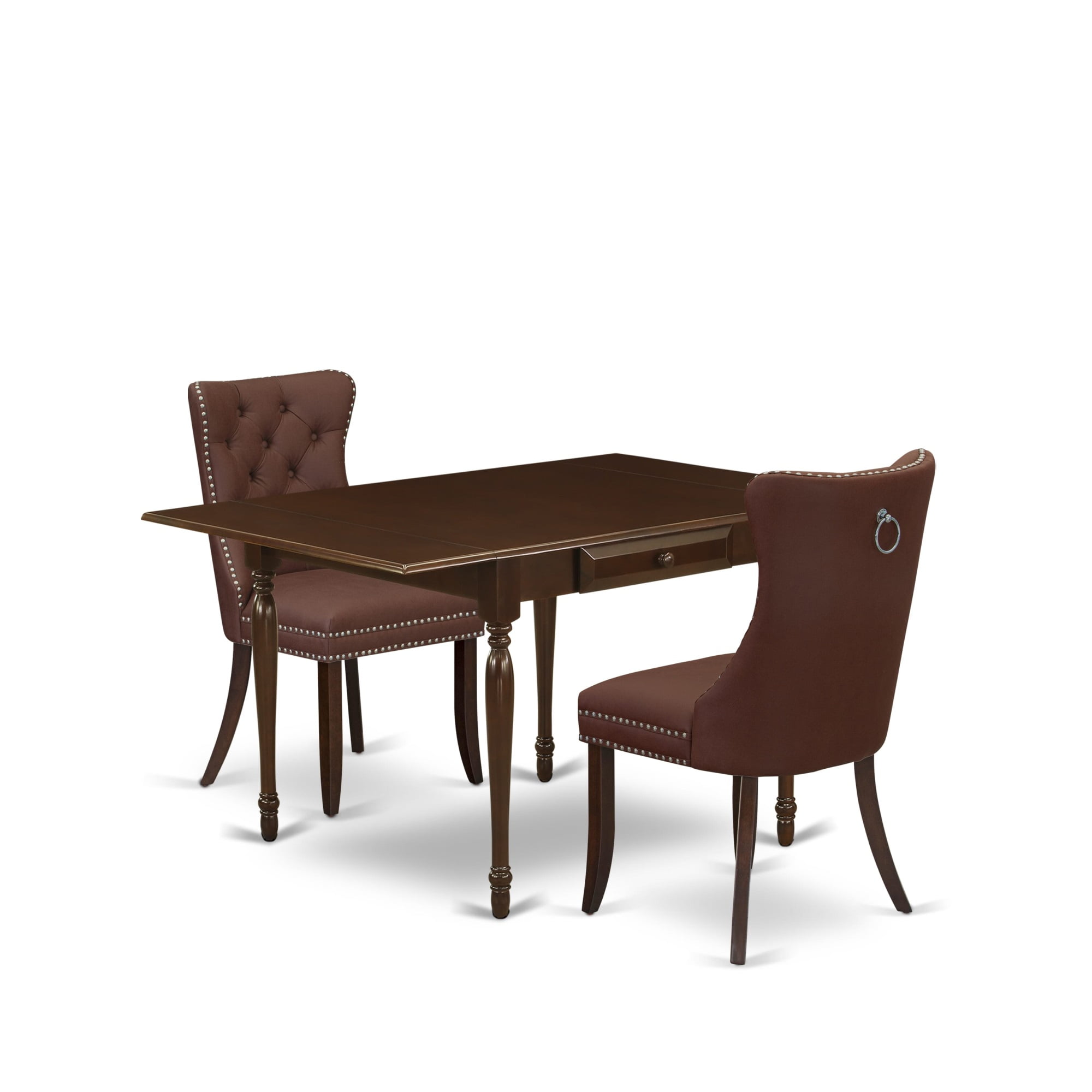 Mahogany 3-Piece Dining Set with Burgundy Upholstered Chairs